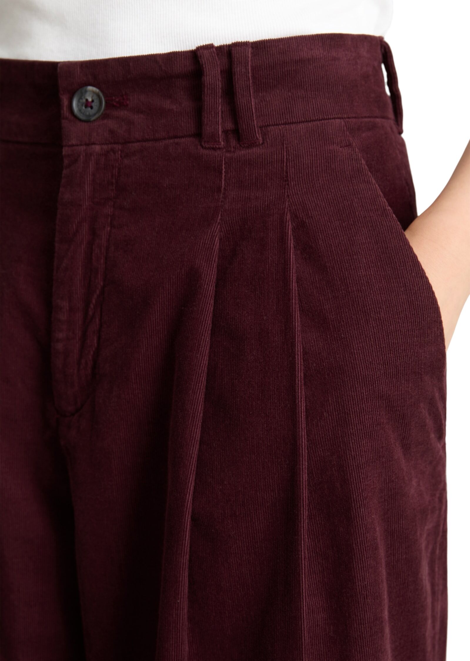 Marc O' Polo Cordhose MARC O'POLO DENIM, Damen, Gr. S, N-Gr, rot (mahagony jam), Cord, Obermaterial: 100% Baumwolle, weit lang, Hosen Cordhose, Bundfalten, wide aus Organic Cotton mahagony jam S, N-Gr