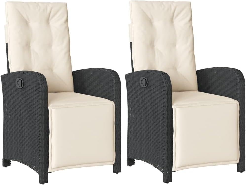 2er-Set Gartensessel mit Fußteil, verstellbar, schwarz, aus Poly-Rattan mit Fußstütze