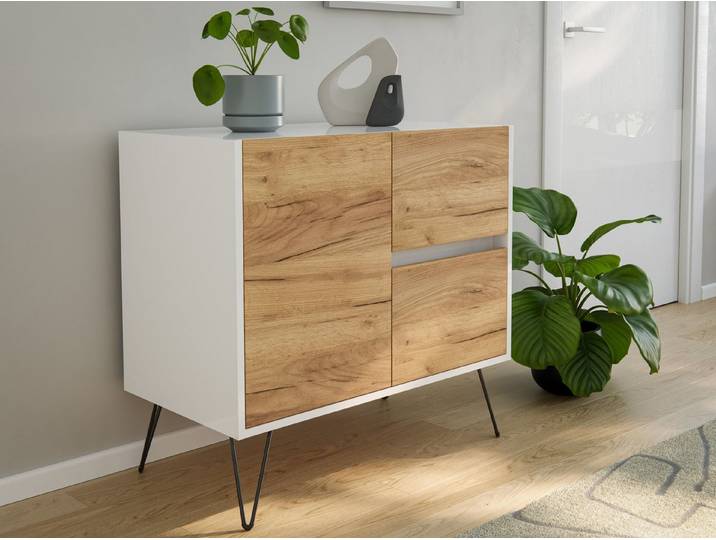 Magnolia Home Kommode Raumwunder S Sideboard Kommode Greifraum 80cm 2 SoftClose 1 Tür Weiß/E