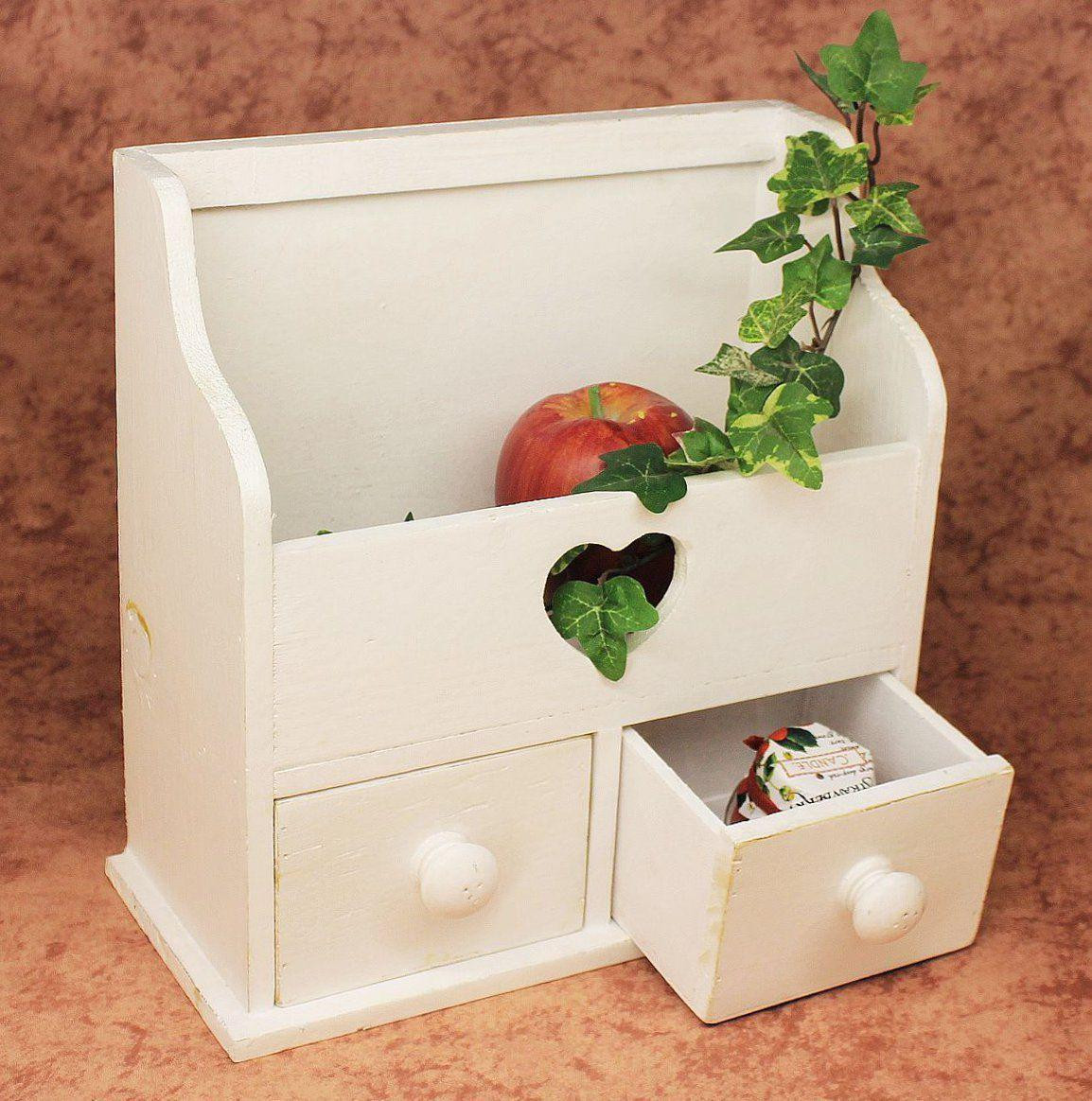 DanDiBo Mini-commode met 2 lades en plankenkast in vintage stijl, Hoogte: 28 cm