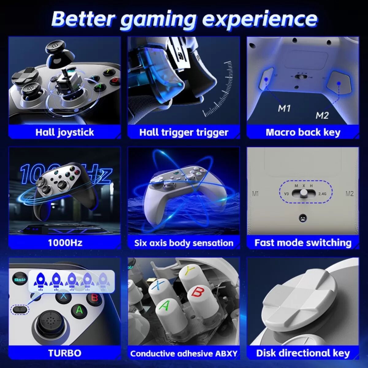 INF Manette de jeu Bluetooth 5.3 G6S avec Joystick Hall - Support multiplateforme Gris