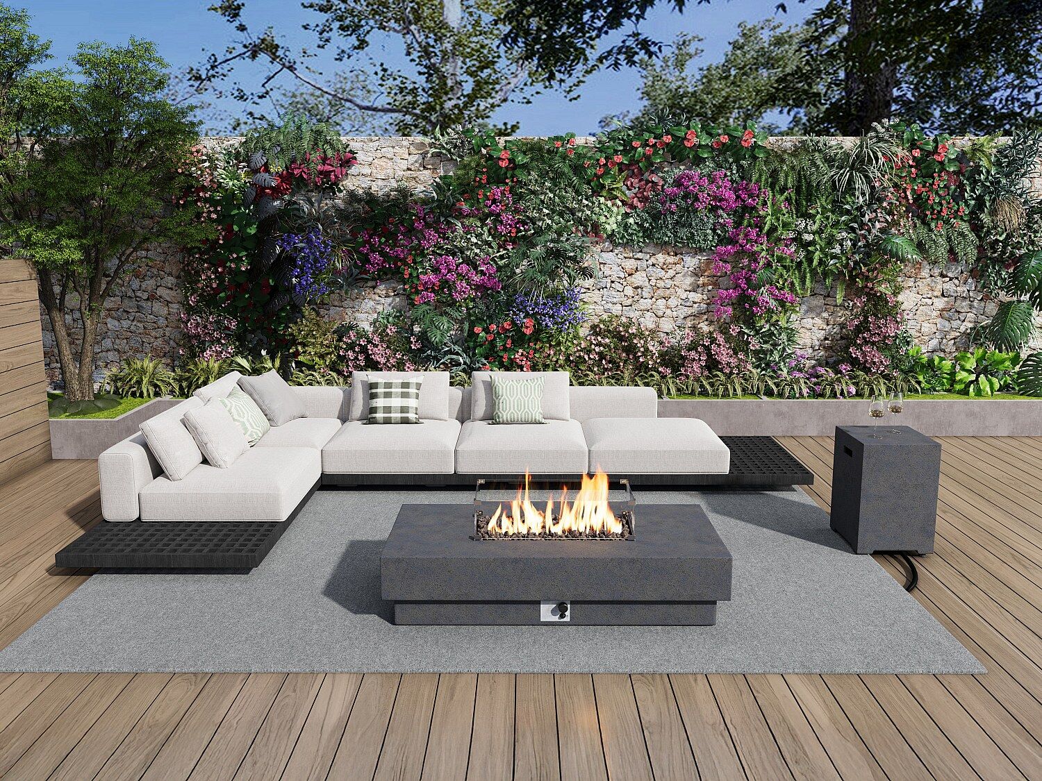 Unique Mesa brasero rectangular de gas de MGO - Gris - Quemador rectangular - SEROZA