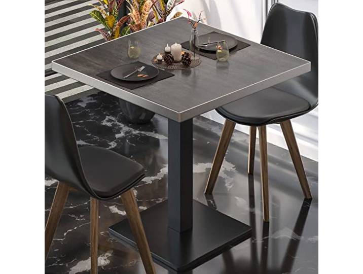 GGMMÖBEL Bistro Tisch Esstisch Tischplatte 70x70x2,5cm Edelstahl Rand Bodenplatte 50x50cm Säule 6x6cm