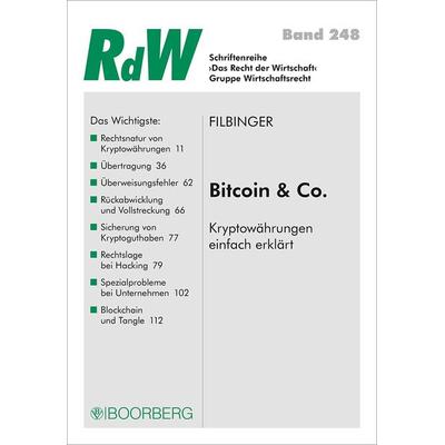 Bitcoin & Co., Taschenbuch von Konstantin Filbinger, Richard Boorberg Verlag, 978-3-415-06399-0