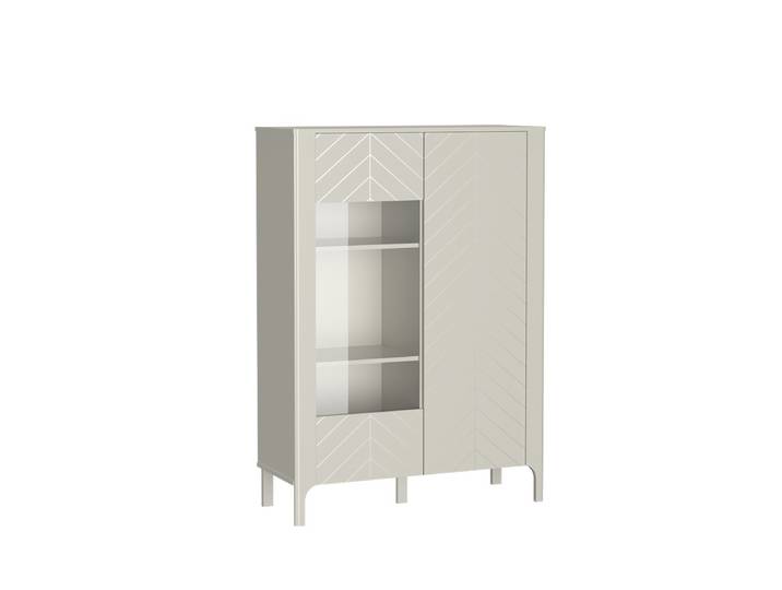 Masseno Vitrinenschrank ALICANTE 145 x 103 cm Modern Wohnzimmer Vitrine mit Tür Kaschmir