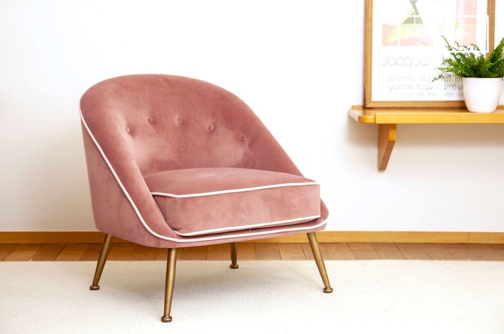 PIB Fauteuil crapaud en velours rose Rose 77x76x80cm