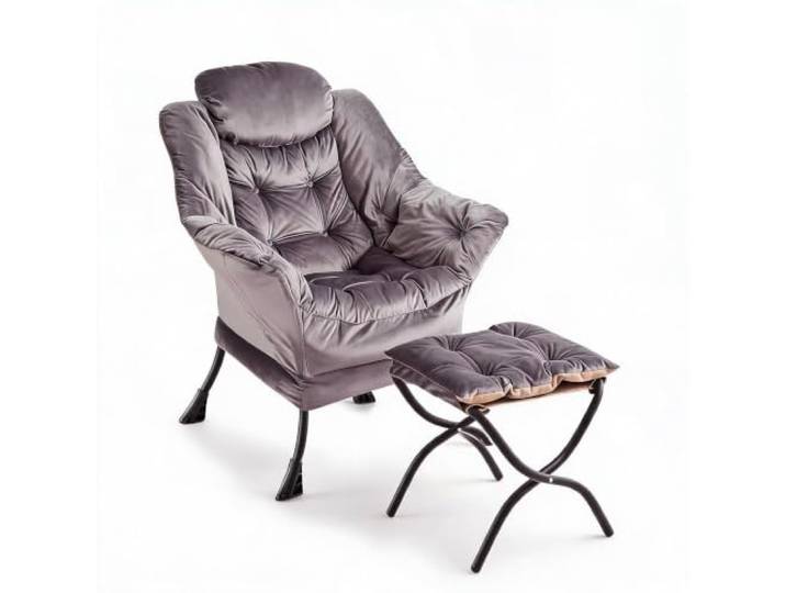 Baloveby Relax LoungeSessel mit Hocker Ergonomischer SamtLesesessel , klappbare Fußstütze, verstellbare Rückenlehne, Seitentasche und abnehmbares Kissen, Stahlrahmen – Farbe: Holländischer