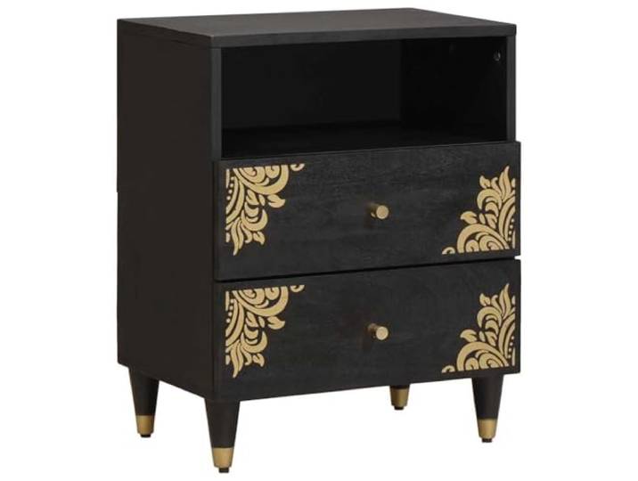 Heofavd Nachttisch Schwarz 50x33x62 cm Massivholz Mango Beistelltisch