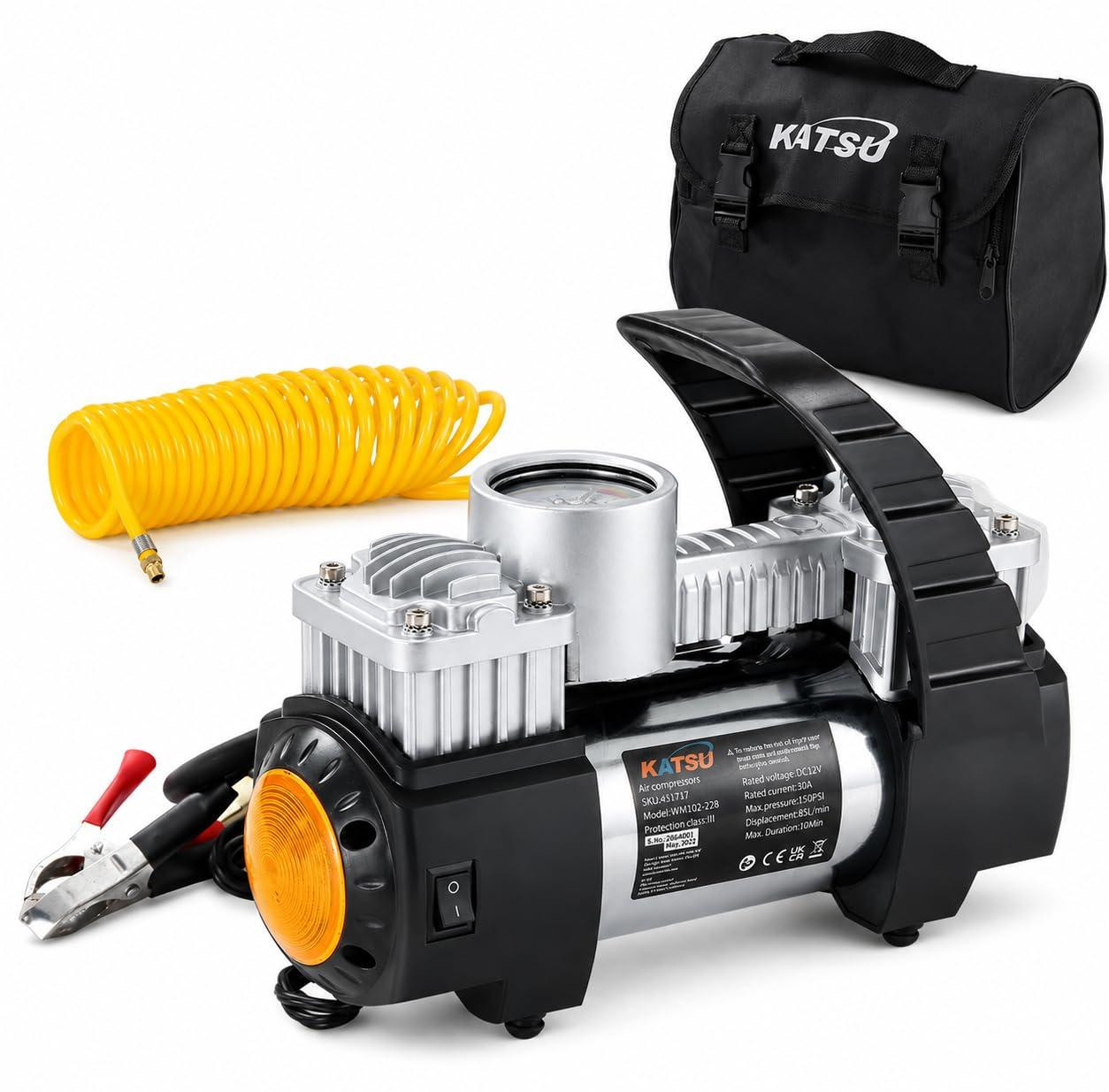 Selius Luchtcompressor met dubbele zuiger, groot volume, 12 V, 30 A
