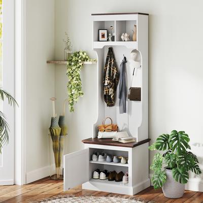 HOMCOM 3-in-1 Hall Tree with Shoe Storage, Standing Coat Rack with Shoe Bench, Entryway Furniture with Three Hooks