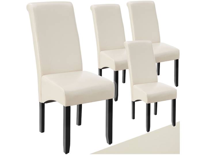 Esszimmerstuhl, ergonomisch, massives Hartholz - creme, 4er Set