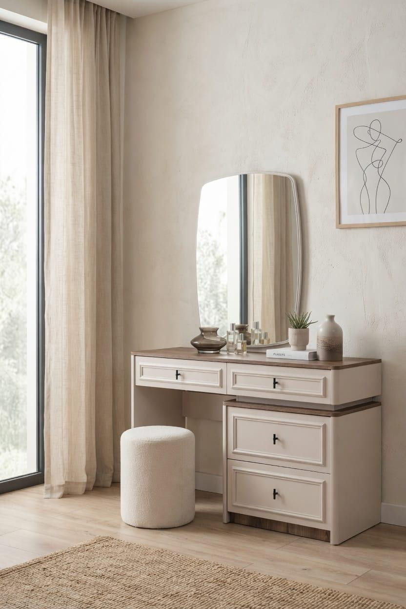 JVmoebel Moderne make-up tafel set met kaptafel, stoel en spiegel