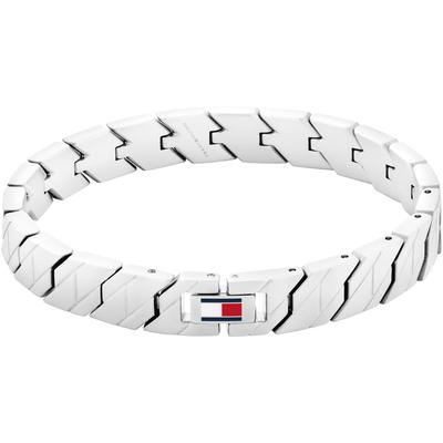 Armband TOMMY HILFIGER "LARS", weiß (edelstahlfarben, blau, rot, weiß), Armbänder, Herren, 19cm, Edelstahl, Armband, mit Emaille