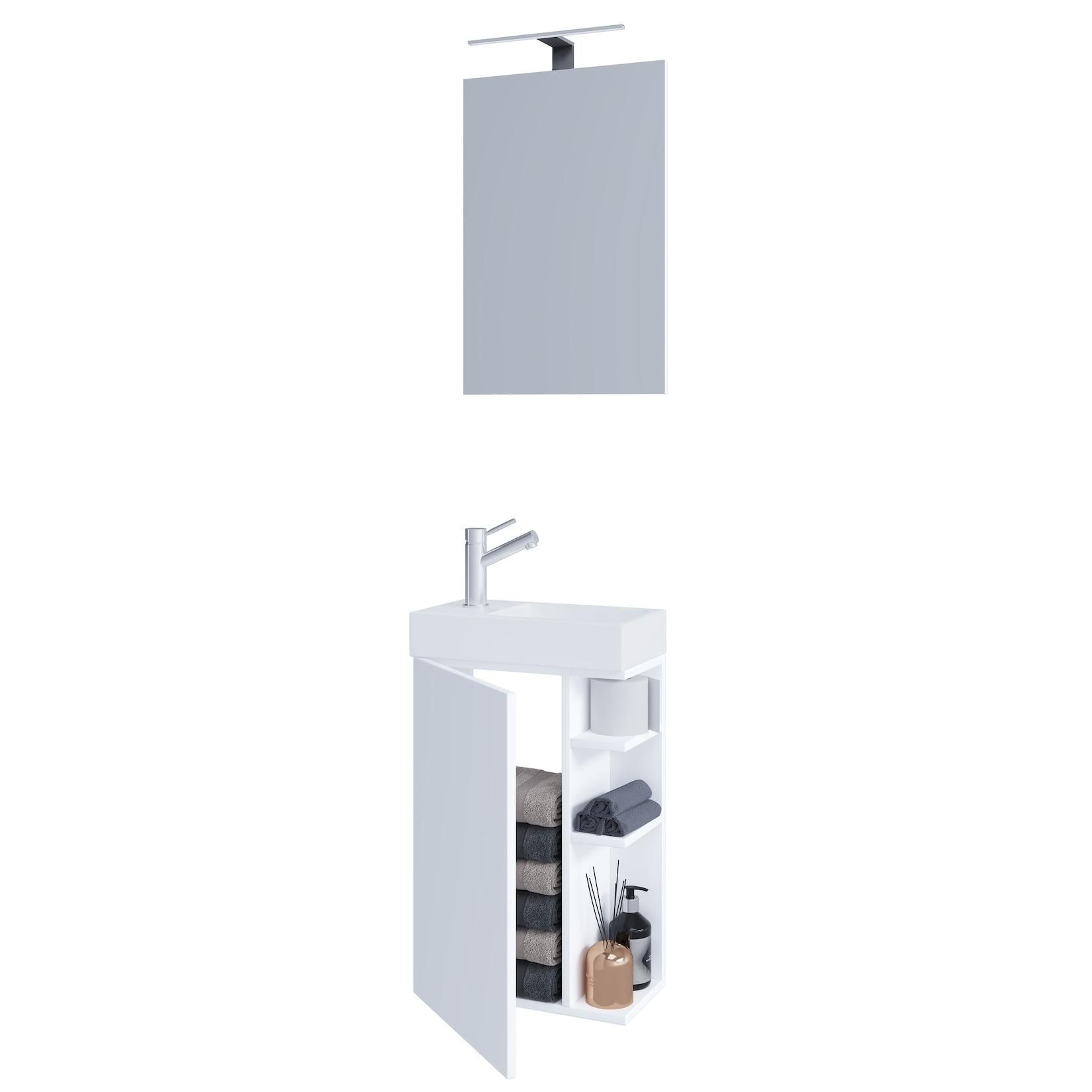 VCM 3-tlg Set Waschplatz für Gäste WC Gästebad Toilette Waschtisch mit Spiegel Badmöbel Badezimmer Set – Lumia