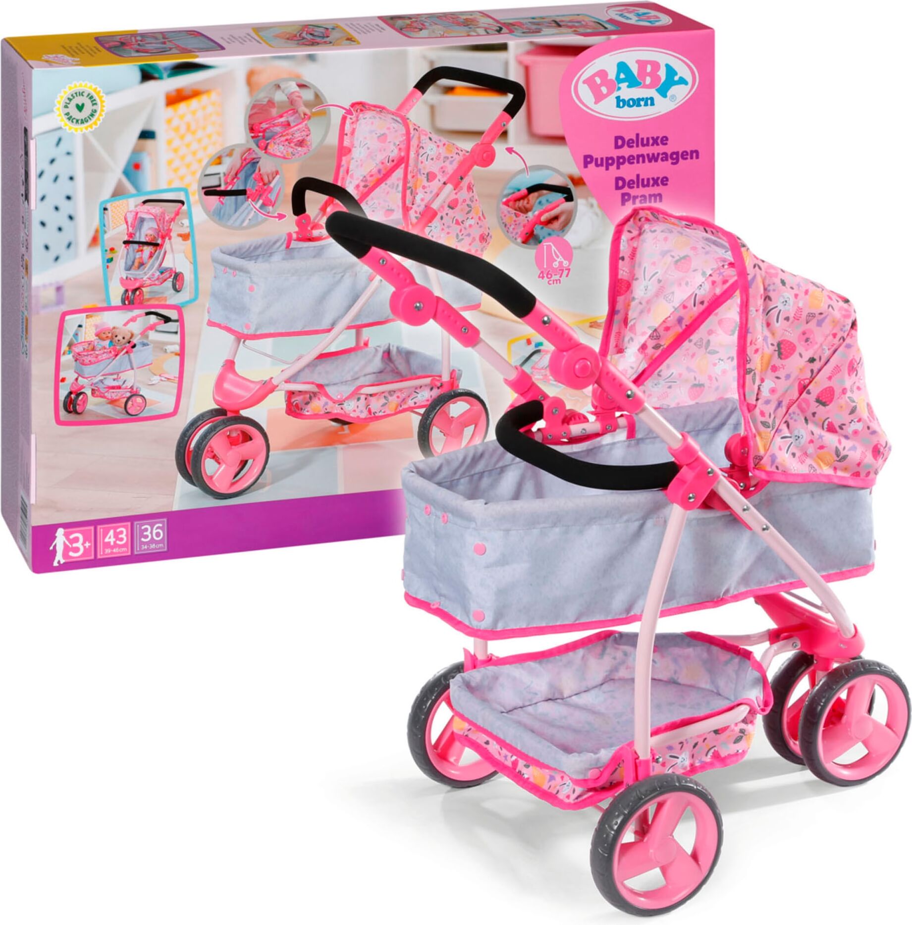 Kombi-Puppenwagen BABY BORN "Deluxe Puppenwagen", bunt, Puppenwagen, KinderB:47cm H:30cm T:25cm, Kunststoff, Metall, Kombi-Puppenwagen, B:47cm H:30cm T:25cm