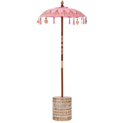 Helloshop26 - Runder balinesischer Outdoor-Sonnenschirm 95 x 95 x 260 cm entspannender Stil edles Finish aus rosa Baumwolle