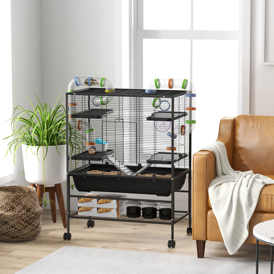 PawHut Large Hamster Cage Rat Cage with Wheels Tubes Storage Shelf Ramps 120cm H X 82cm W X 46cm D