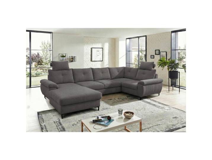 Mid.you Wohnlandschaft Solei U, Dunkelgrau, Kunststoff, 4-Sitzer, Ottomane links, U-Form, 334x188 cm, Liegefunktion, Wohnzimmer, Sofas & Couches, Wohnlandschaften, Wohnlandschaft U-Form