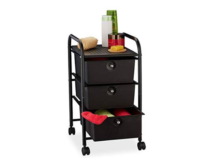 Relaxdays Badrollwagen, 3 Schubladen, Metall & Kunststoff, Rollcontainer Bad, Kosmetik, HxBxT: 60 x 33 x 39 cm, Farbwahl