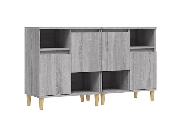 Fisinber 2er Set Sideboard Grau Sonoma 60x35x70cm Holzwerkstoff Kommode Vielseitiges 2er Set mit 4 Fächern und Massivholzbeinen für Wohnzimmer, Flur und Schlafzimmer. Stabile Wandfixierung.