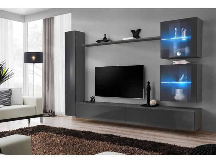 Xlmoebel Wohnwand Luxus Grau Möbel Set für modernes Wohnen mit Sideboard, (6-St), Made in Europa