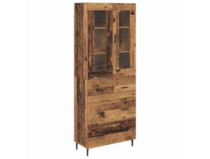 Fisinber Highboard 2-teilig Altholz Holzwerkstoff 69,5x34x180 cm Schlanker Anrichteschrank für Wohnzimmer und Esszimmer mit Metallbeinen, reichlich Stauraum und robuster Abstellfläche.