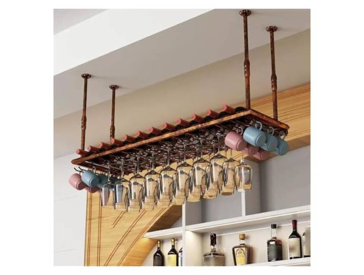 Failjierue Auf den Kopf gestelltes herunterhängendes Wohnzimmer-Weinregal Wandmontiertes Weinglasregal für Flaschen, schwimmender Weinhalter, Flaschen-Display-Lagerregal(Bronze,80x30cm)