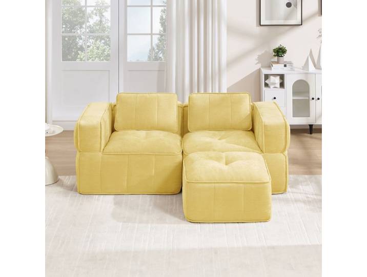 Canapé modulable compressé - canape compresse 2 places avec pouf - Canapé angle - sans assemblage - jaune