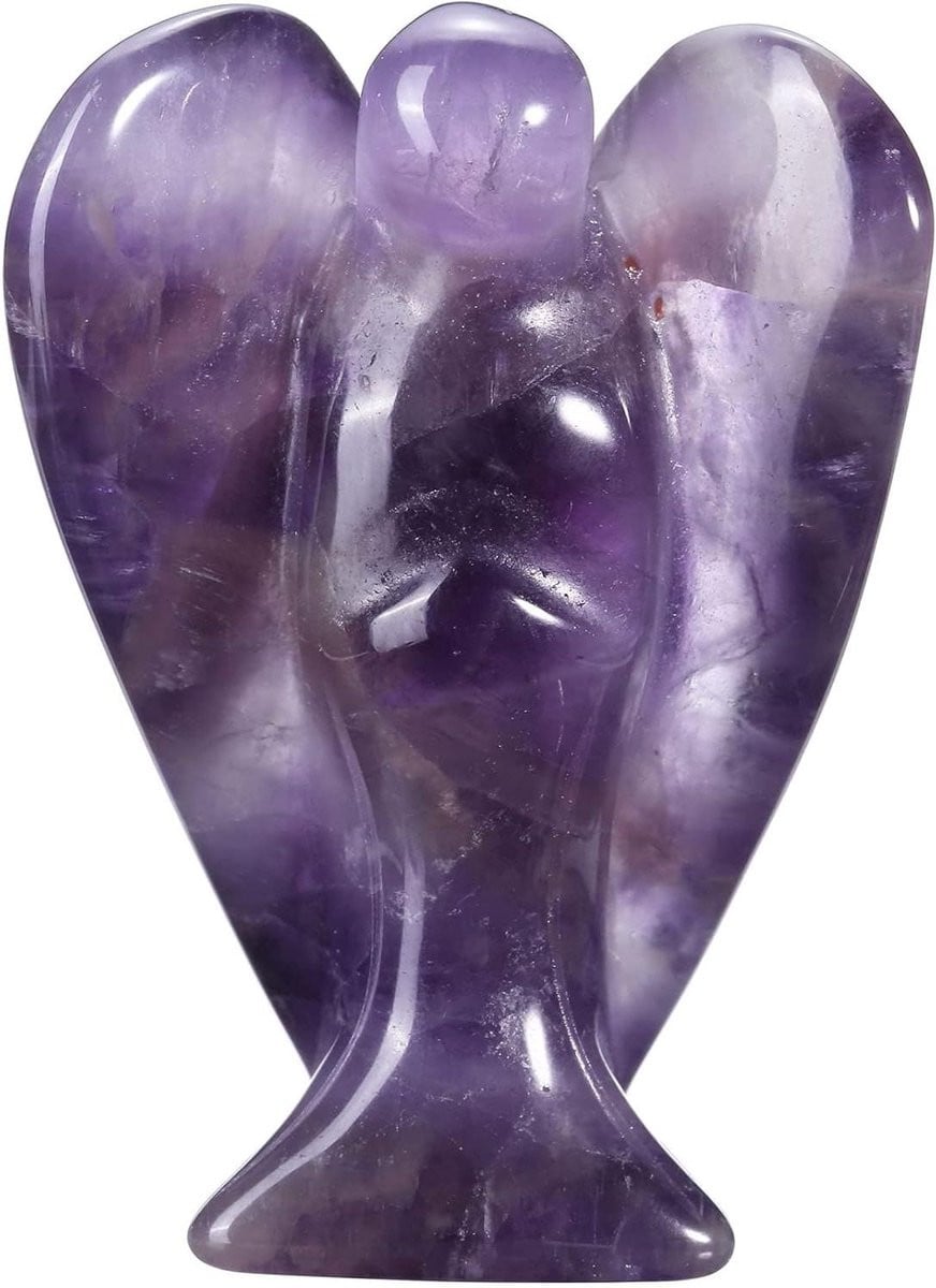 Handgesneden Amethist Engel Beeldje - Kristal Engel Decoratie - Hoogte: 38 cm