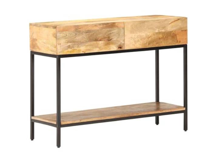 Fisinber Konsolentisch Mango Massivholz 100x35x76cm mit 2 Schubladen Rustikaler Beistelltisch aus Holz und Eisen für Flur, Wohnzimmer oder Schlafzimmer. Praktisch mit Ablage und Kippschutz.