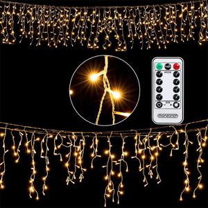 Monzana Lichterkette 107648, für Innen und Außen, Eisregen, warmweiß, mit Fernbedienung & Timer, 600 LED, 20 m
