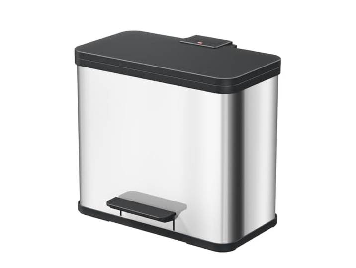 Hailo Öko trio Plus L Tret-Mülltrenner - freistehender 3 x 9 Liter Dreifachmülleimer aus Edelstahl - Mülltrennsystem mit soft close Deckel - 3-fach Abfalltrenner für die Küche