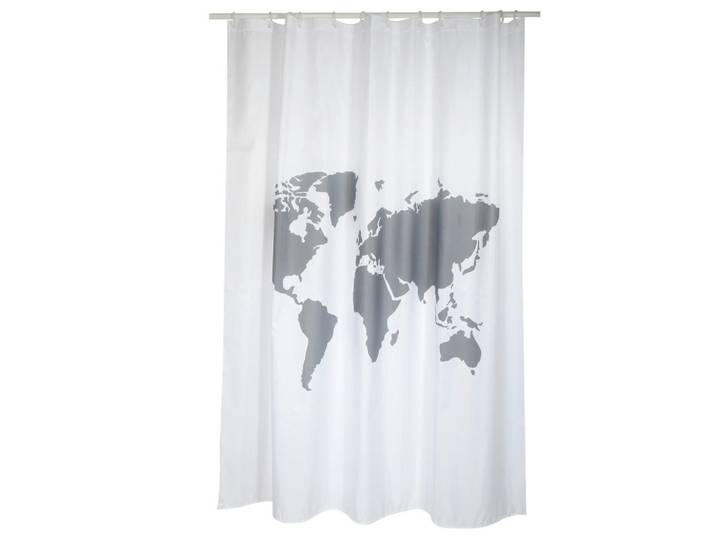 MSV Duschvorhang World, Grau, Graphik, 180x200 cm, antibakteriell, wasserundurchlässig, wasserabweisend, Heimtextilien, Badtextilien, Duschvorhänge