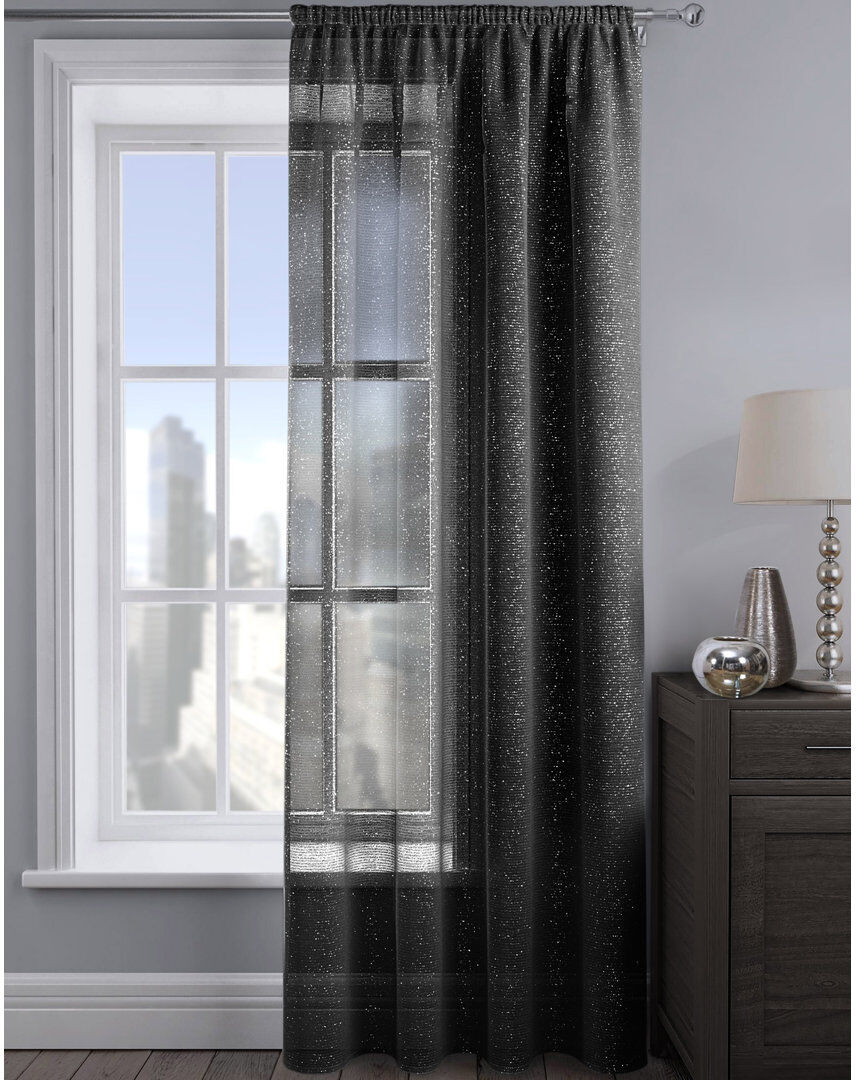 17 Stories Pinchas Semi Sheer Curtain Single Panel Black 54cm Width x 48cm Drop