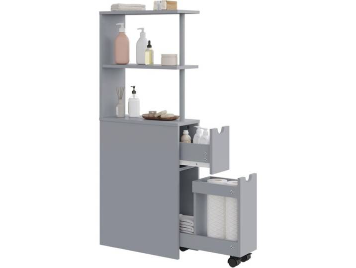 Armoire Salle de Bain Étroite EUGAD - Meuble d'Appoint avec roulettes - 19x45x113cm - Gris