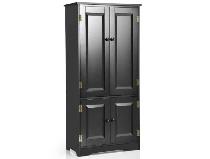 Helloshop26 20_0010207 Aufbewahrungsschrank mit 4 Türen und 2 verstellbaren Einlegeböden, 56 x 30 x 123 cm, Antik-Design, Badezimmer, MDF, Schwarz