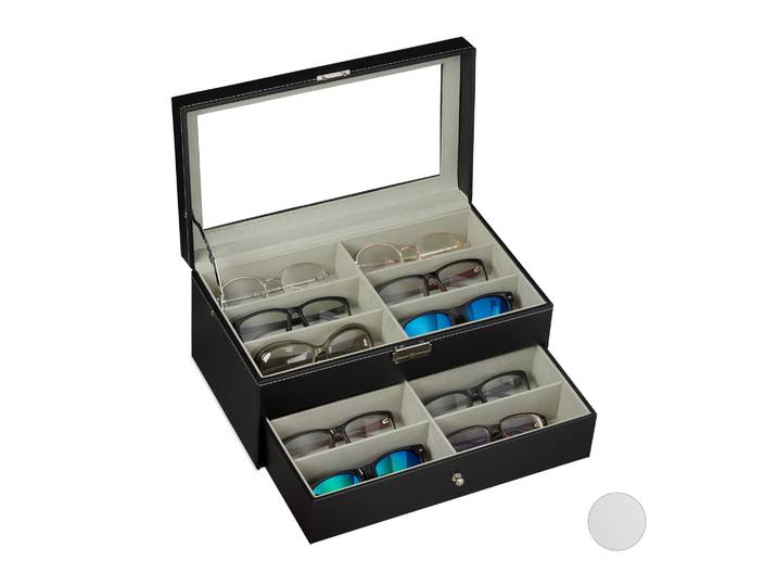 Brillenbox für 12 Brillen Schwarz-Transparent-Grau