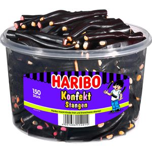 Haribo Lakritz Konfektstangen, würzig & fruchtig, 150 Stück, wiederverschließbare Dose, ohne künstliche Farbstoffe, 1,2 kg