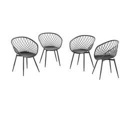 Hardin 1fachgut 4er Set Stühle mit abgerundetem Design mit Gittermuster und Metallbeinen - Schwarz