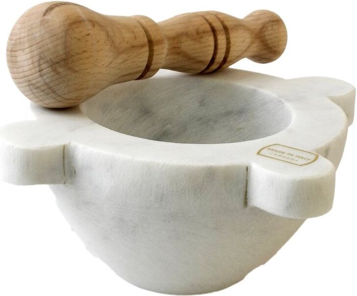 Mortaio Marmo In con pestello legno Bianco