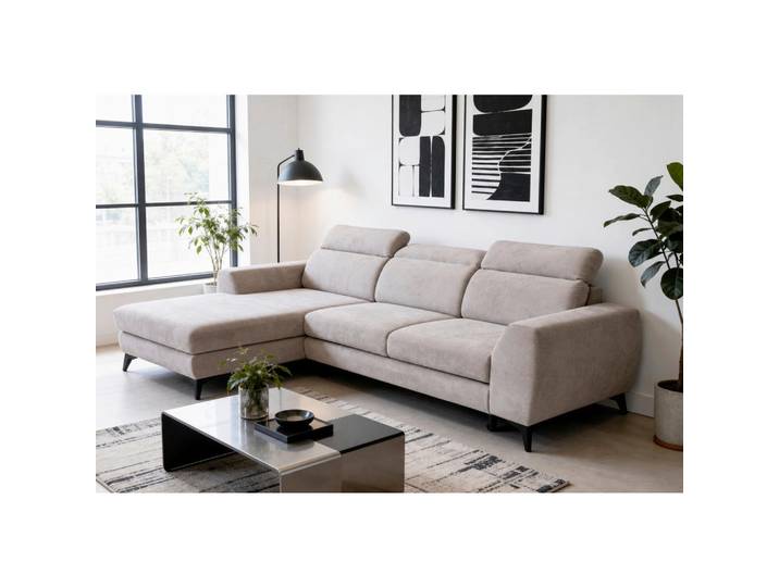 Mid.you Ecksofa Muenster, Beige, Metall, Uni, 3-Sitzer, Ottomane links, L-Form, 264x191 cm, Rücken echt, Armteil links, rechts, Wohnzimmer, Sofas & Couches, Wohnlandschaften, Ecksofas