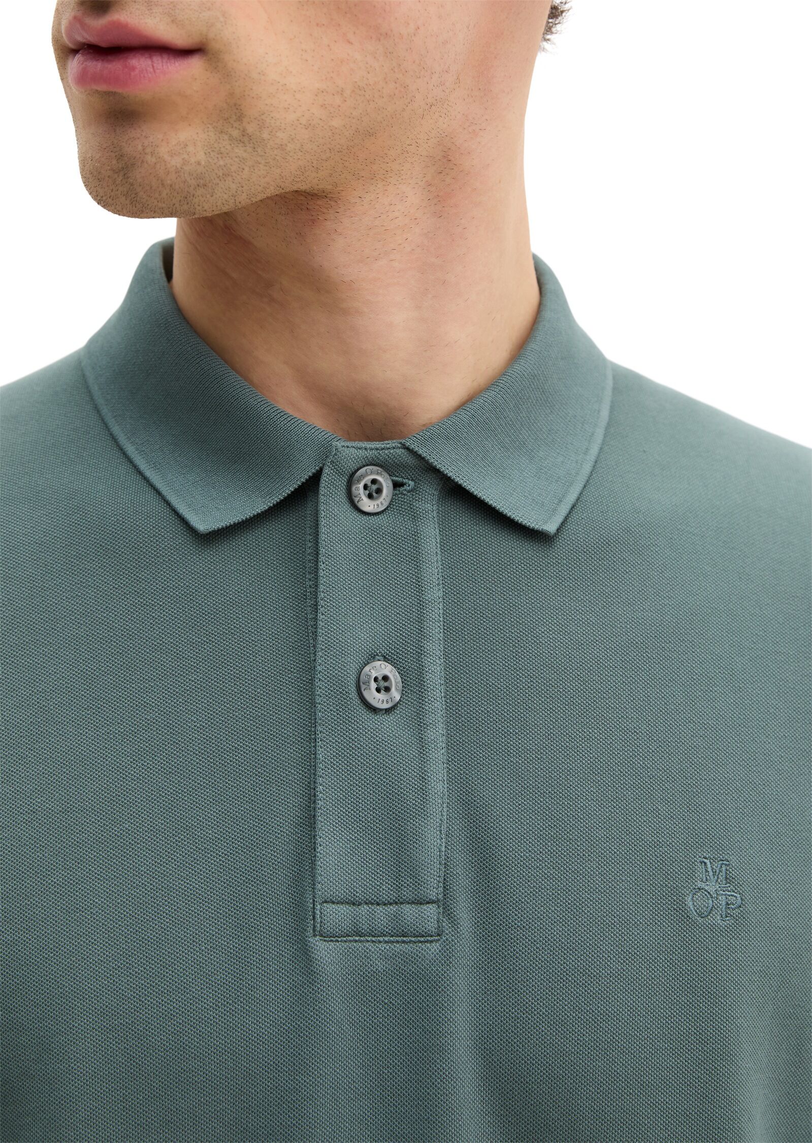 Marc O' Polo Langarm-Poloshirt MARC O'POLO, Herren, Gr. XL, grün (skipping stone), Piqué, Obermaterial: 95% Baumwolle, 5% Elasthan, regular fit normal, Shirts Langarm-Poloshirt, Piqué regular fit aus Bio-Baumwolle mit Elasthan skipping stone XL