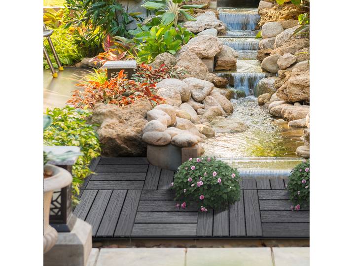Outsunny Dalles Terrasse Emboîtables 11pcs 1m² Simple