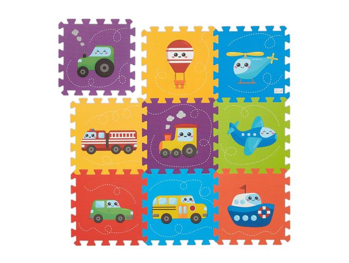 Puzzlematte mit Fahrzeugen Blau-Gelb-Lila