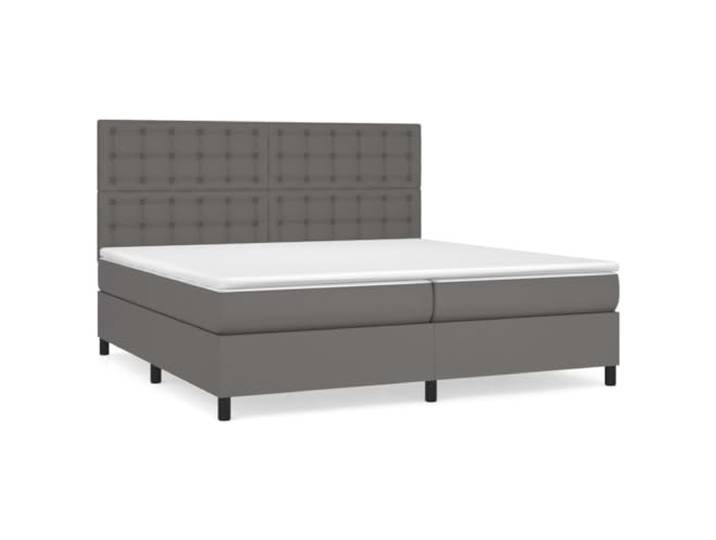 PUGYNBK Boxspringbett, 200 x 200 cm, mit Matratze aus Kunstleder, Grau Verstellbares Kopfteil, Taschenfederkerne, mittlere Festigkeit, einfache Reinigung, inklusive Anleitung (evtl. nicht in