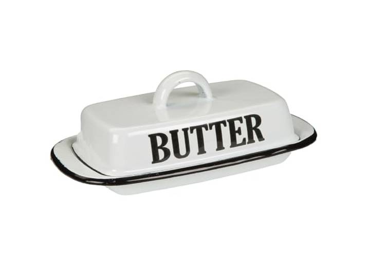 Ambiente Haus Beurrier rétro 51230 en émail blanc vintage avec cloche émaillée