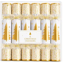 WDMT Set mit 6 luxuriösen Christmas Crackers Gold/Weiß – Festliche Weihnachtscracker mit goldenem Weihnachtsbaum-Design – Weihnachtliche Tischdekoration