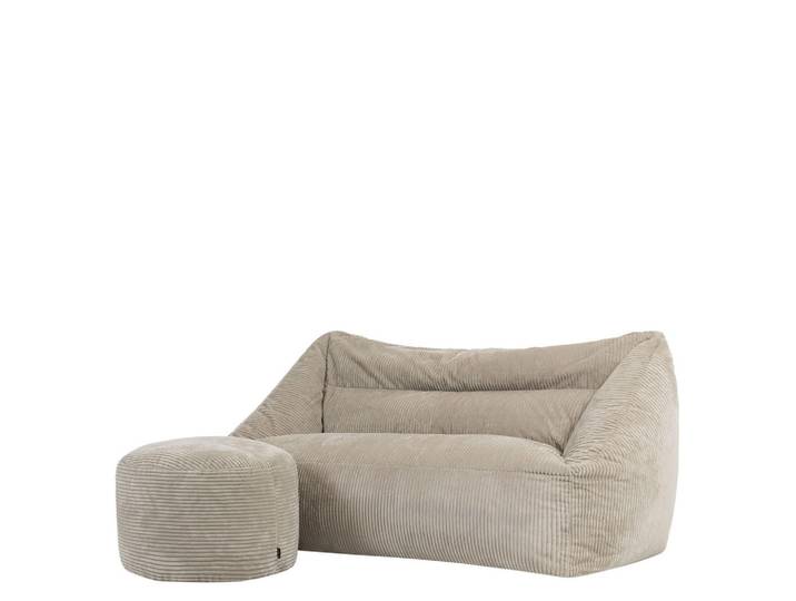 icon Sitzsack Sofa mit rundem Hocker, Beige, 360 L, Rechteckig, 160x70x93 cm, Wohnzimmer, Sessel, Sitzsäcke, XXL Sitzsäcke