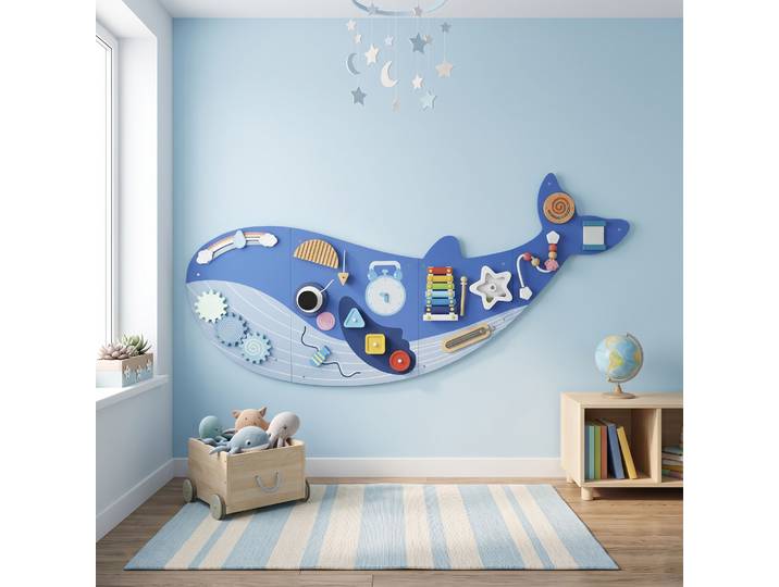 AIYAPLAY Busy Board Baleine Bleu Tableau Activités Murale Bébé 2+