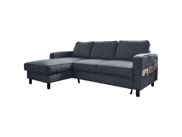 Ecksofa, Dunkelblau, 228x148 cm, Textil, 4-Sitzer & Ottomane Links, Modern, MID.YOU
